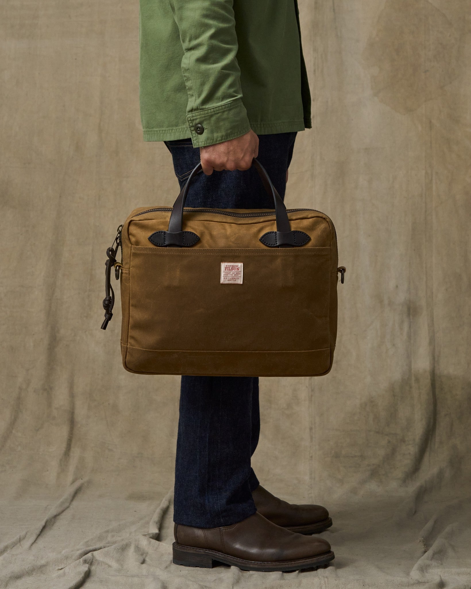 Tin Cloth Compact Briefcase - Dark Tan