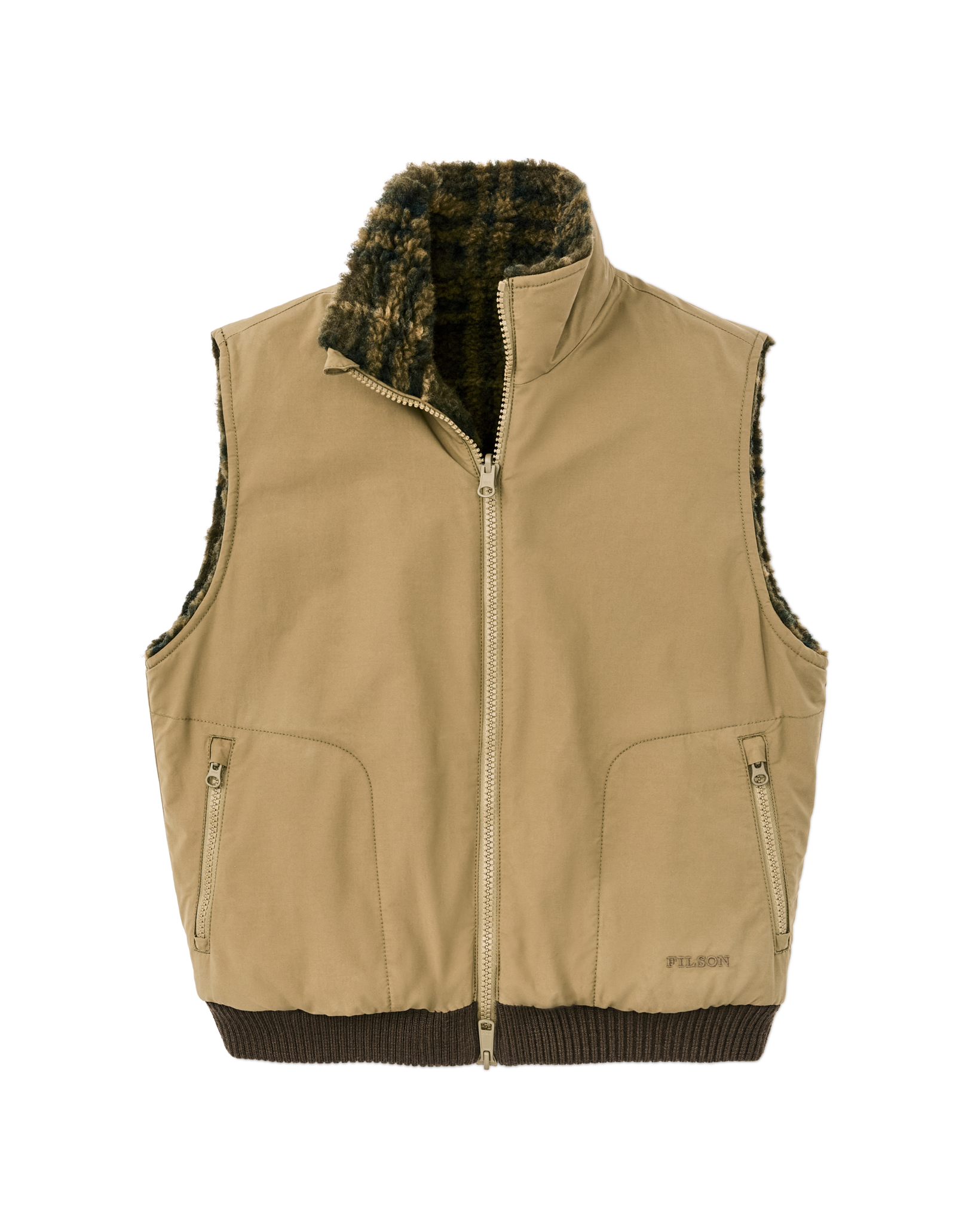 Women's Reversible Woolly Fleece Vest - Tan