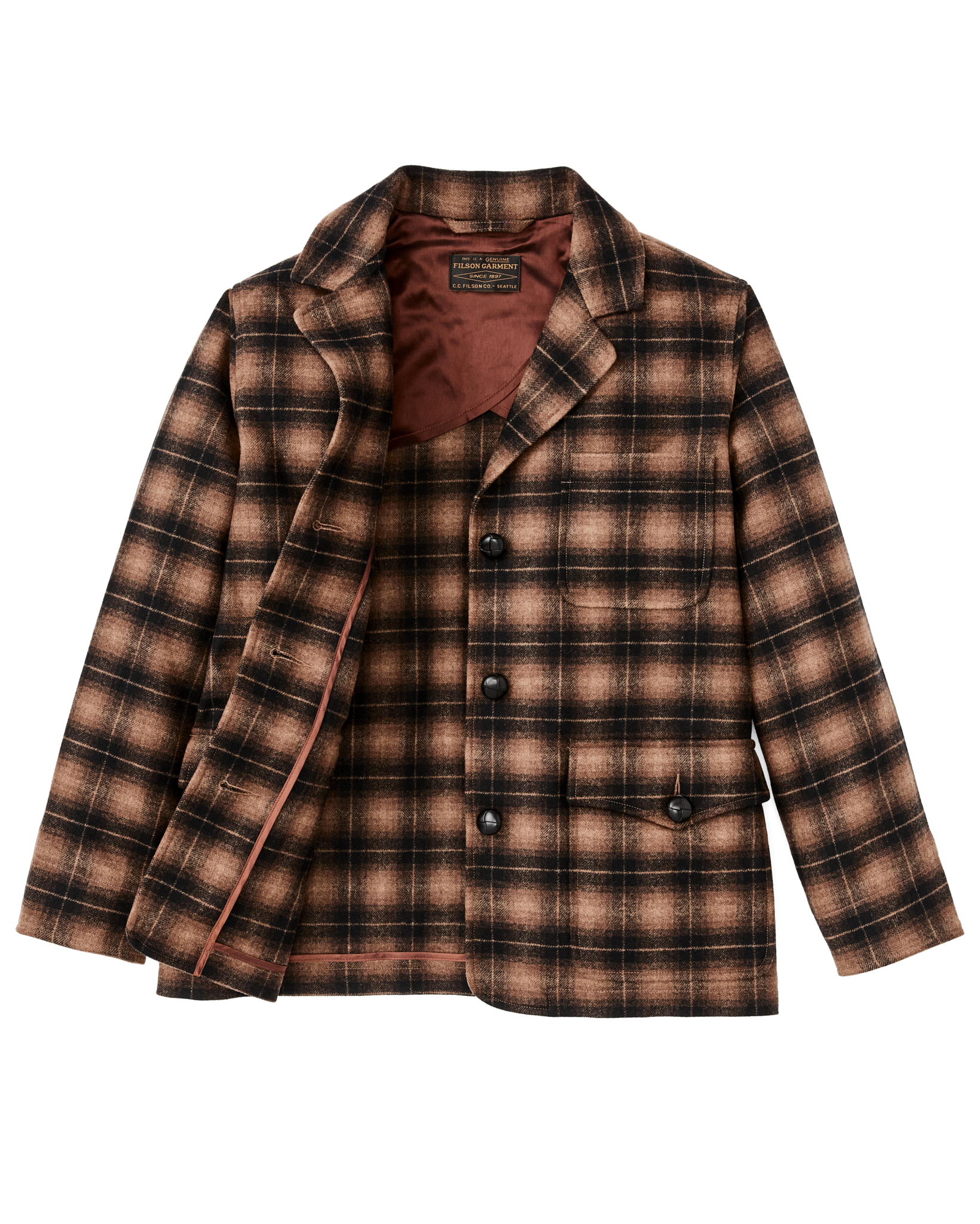 Women's Unconstructed Wool Blazer - Bronze Brown Plaid - Image 6