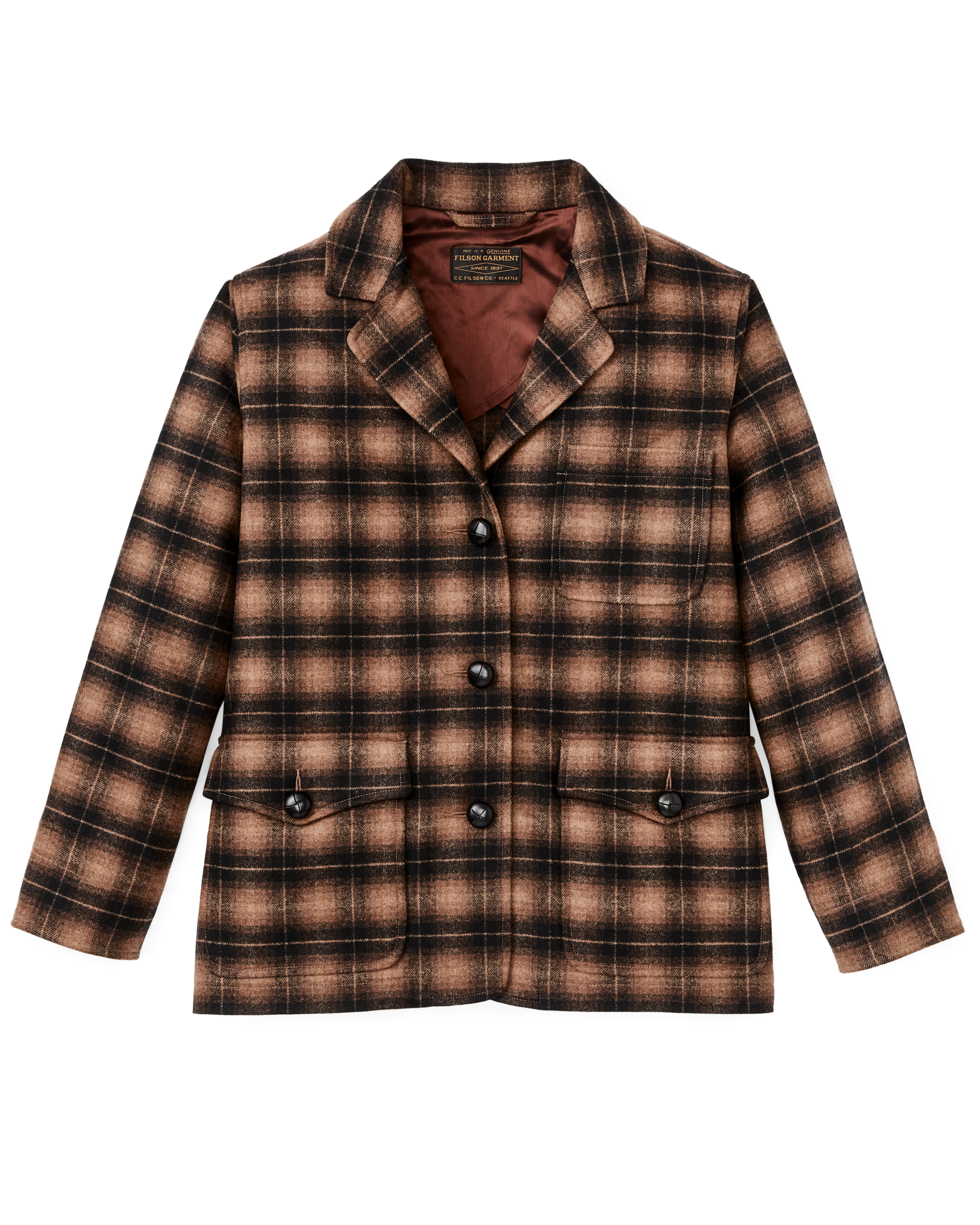 Women's Unconstructed Wool Blazer - Bronze Brown Plaid - Image 4