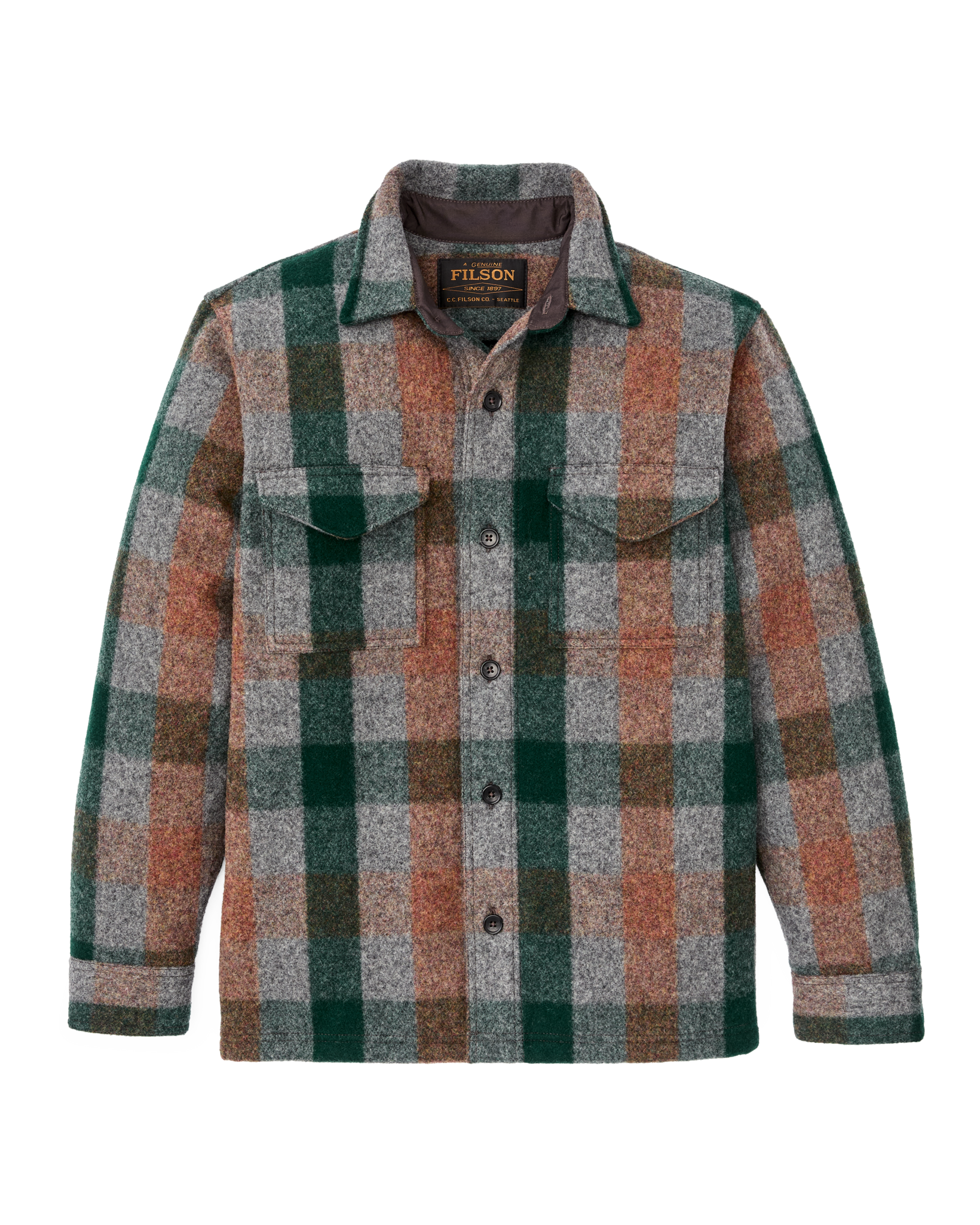 Mackinaw Wool Jac-shirt - Green / Orange / Gray Plaid