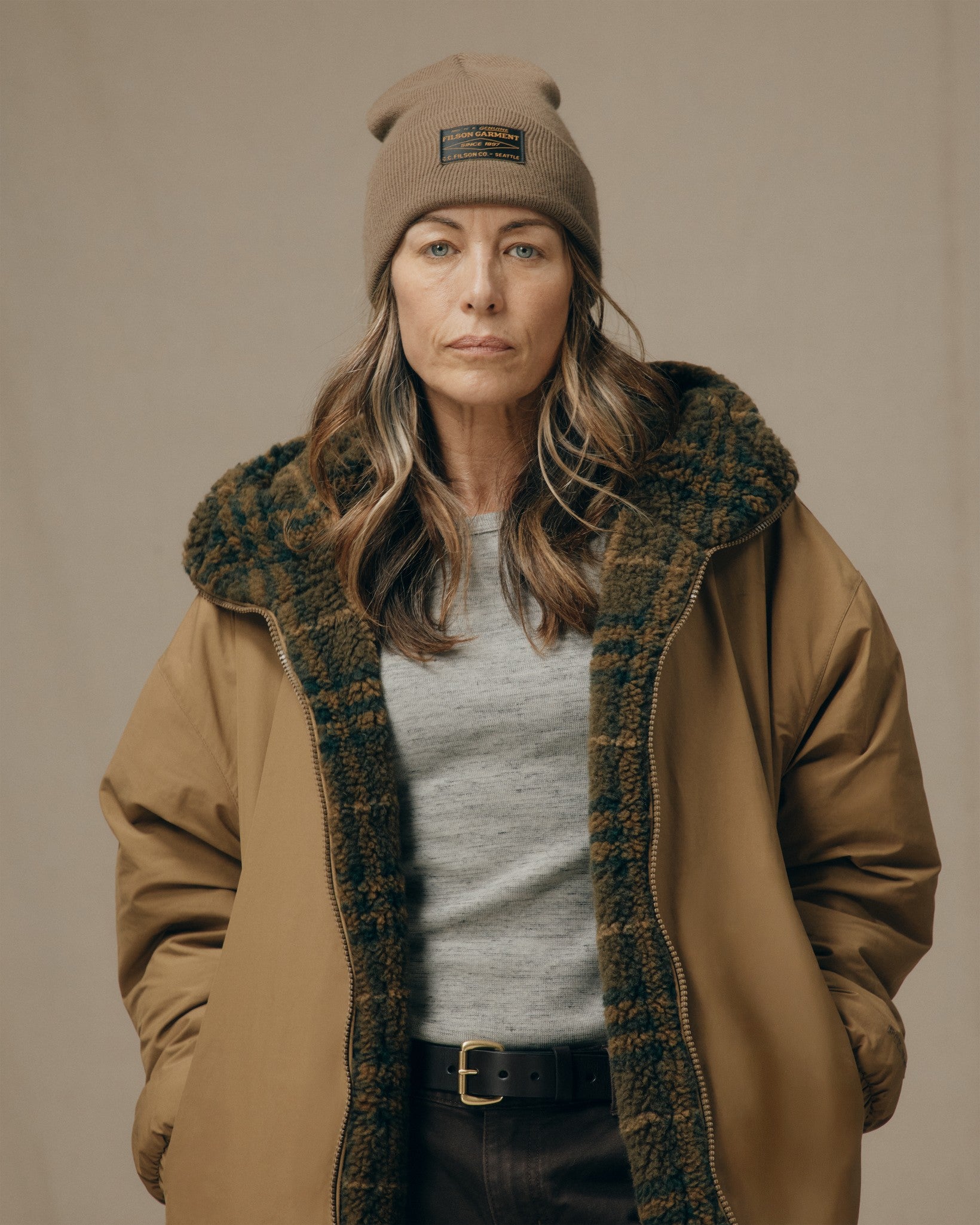 Women's Reversible Woolly Fleece Coat - Tan - Image 4