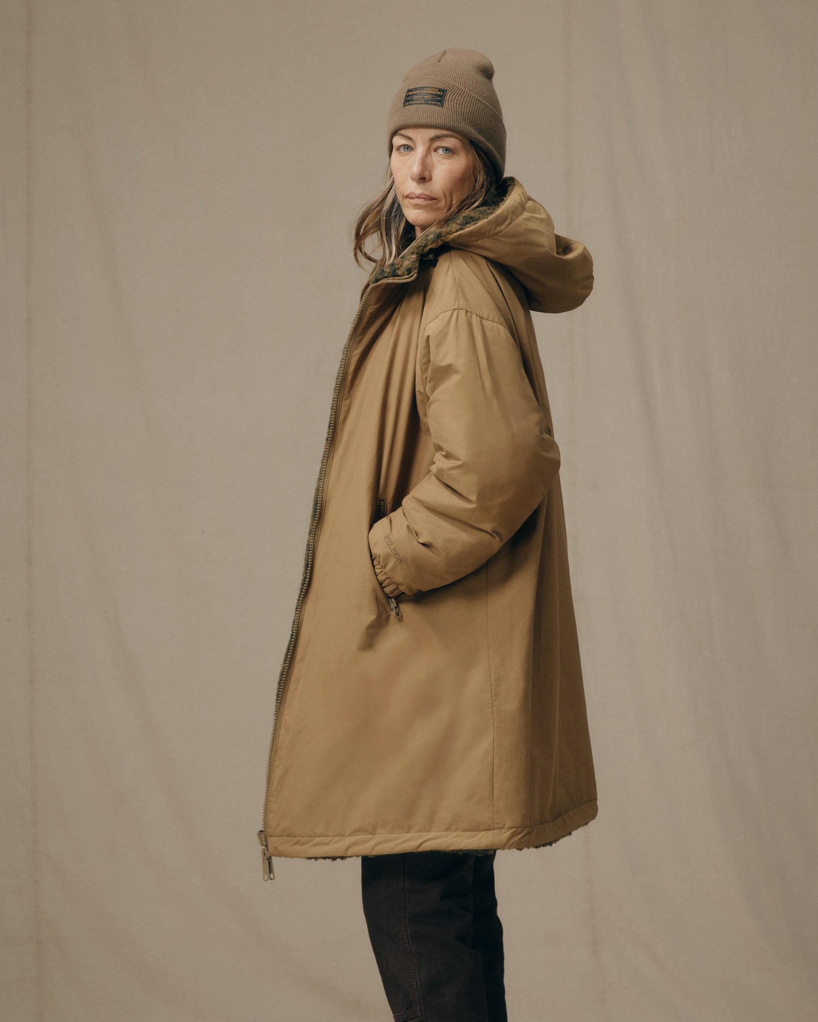 Women's Reversible Woolly Fleece Coat - Tan - Image 3