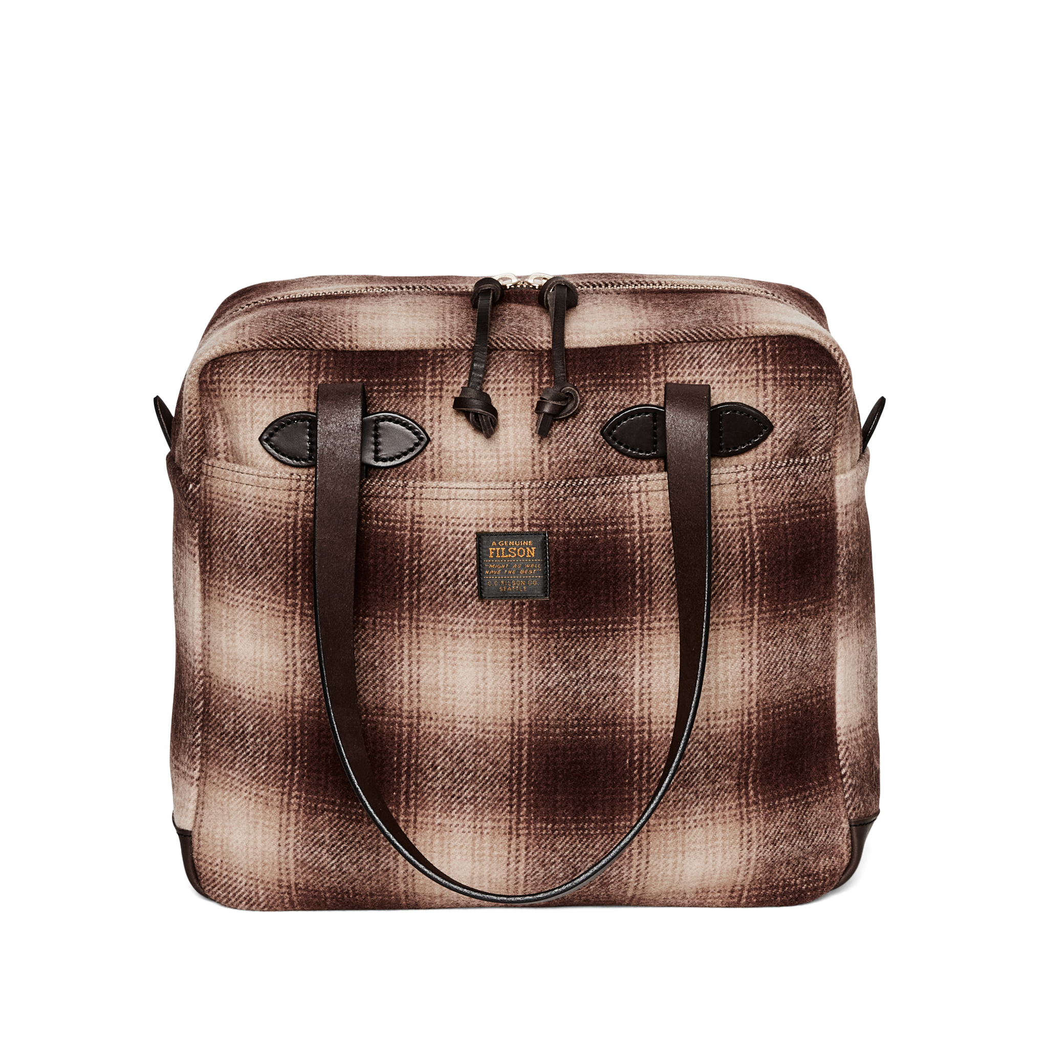 Mackinaw Wool Zipper Tote Bag - Brown / Tan Ombre
