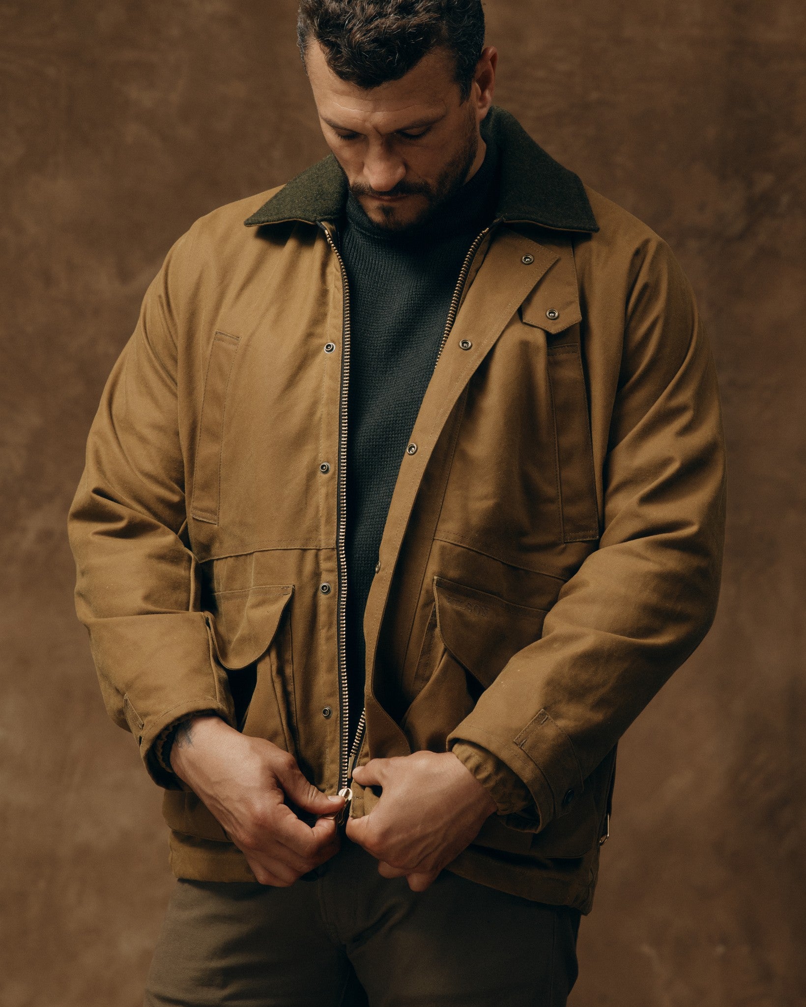 Lined Tin Cloth Field Jacket - Dark Tan - Image 5