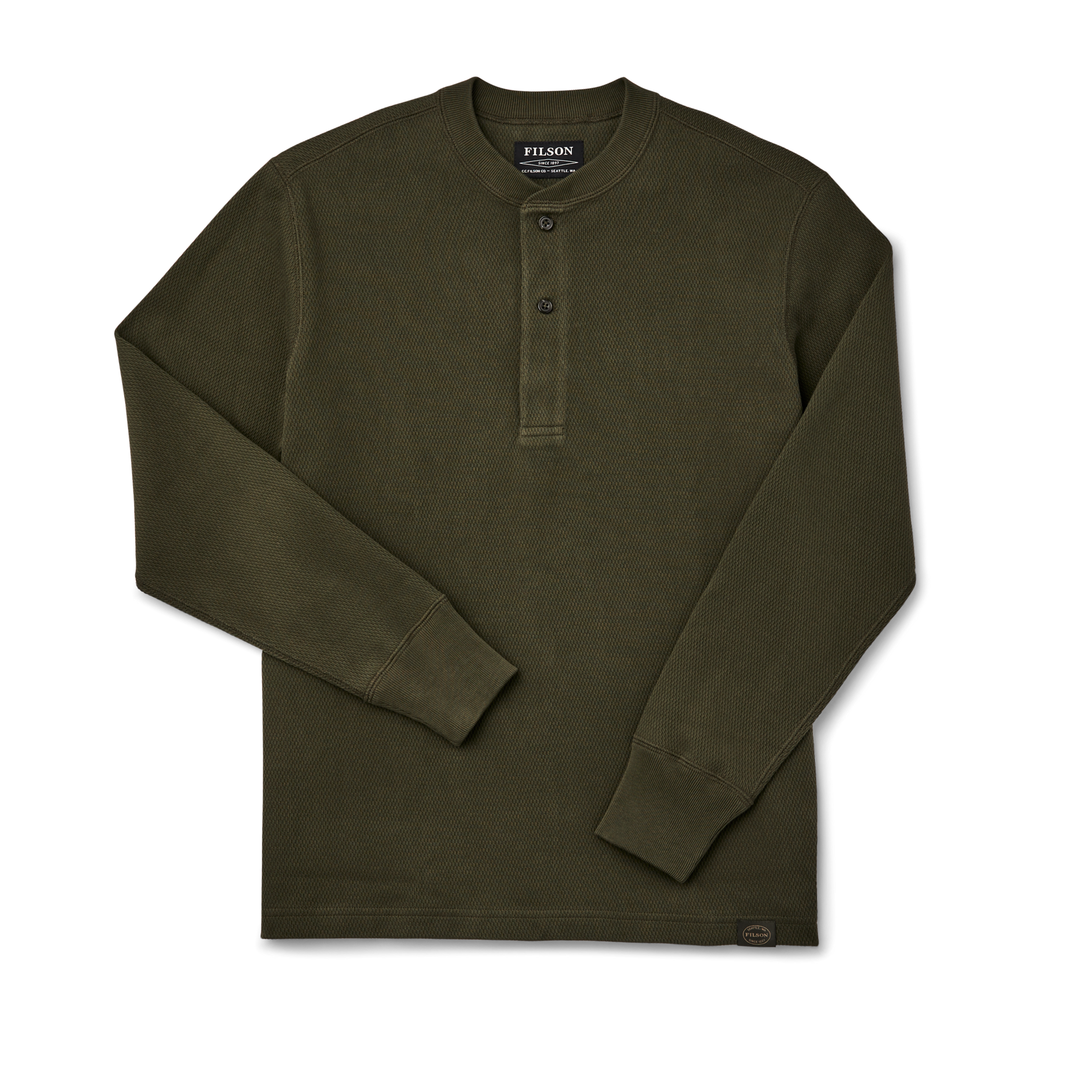 Waffle Knit Henley - Mossy Rock