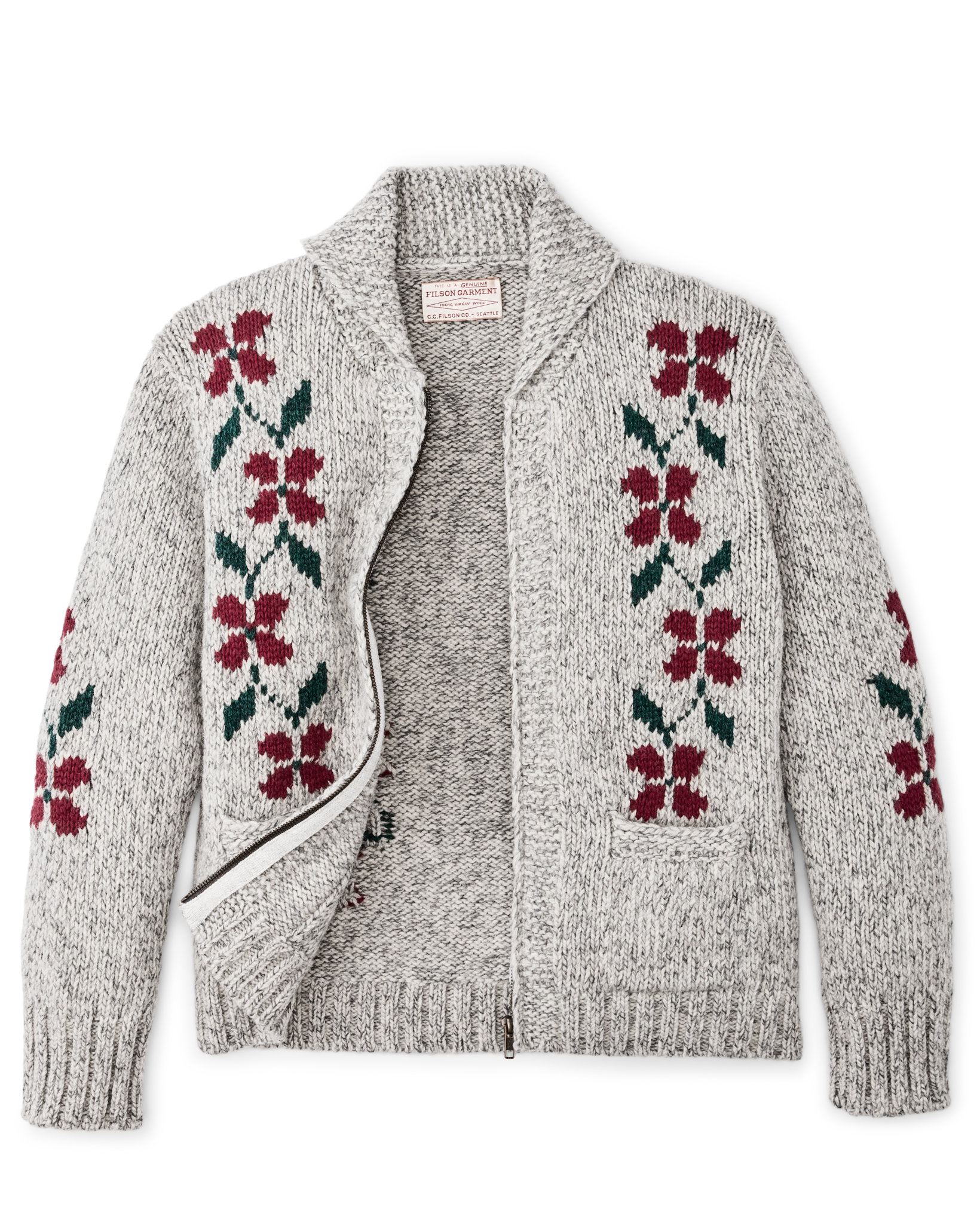 Women's Zippered Wool Sweater - Gray / Flower - Image 5
