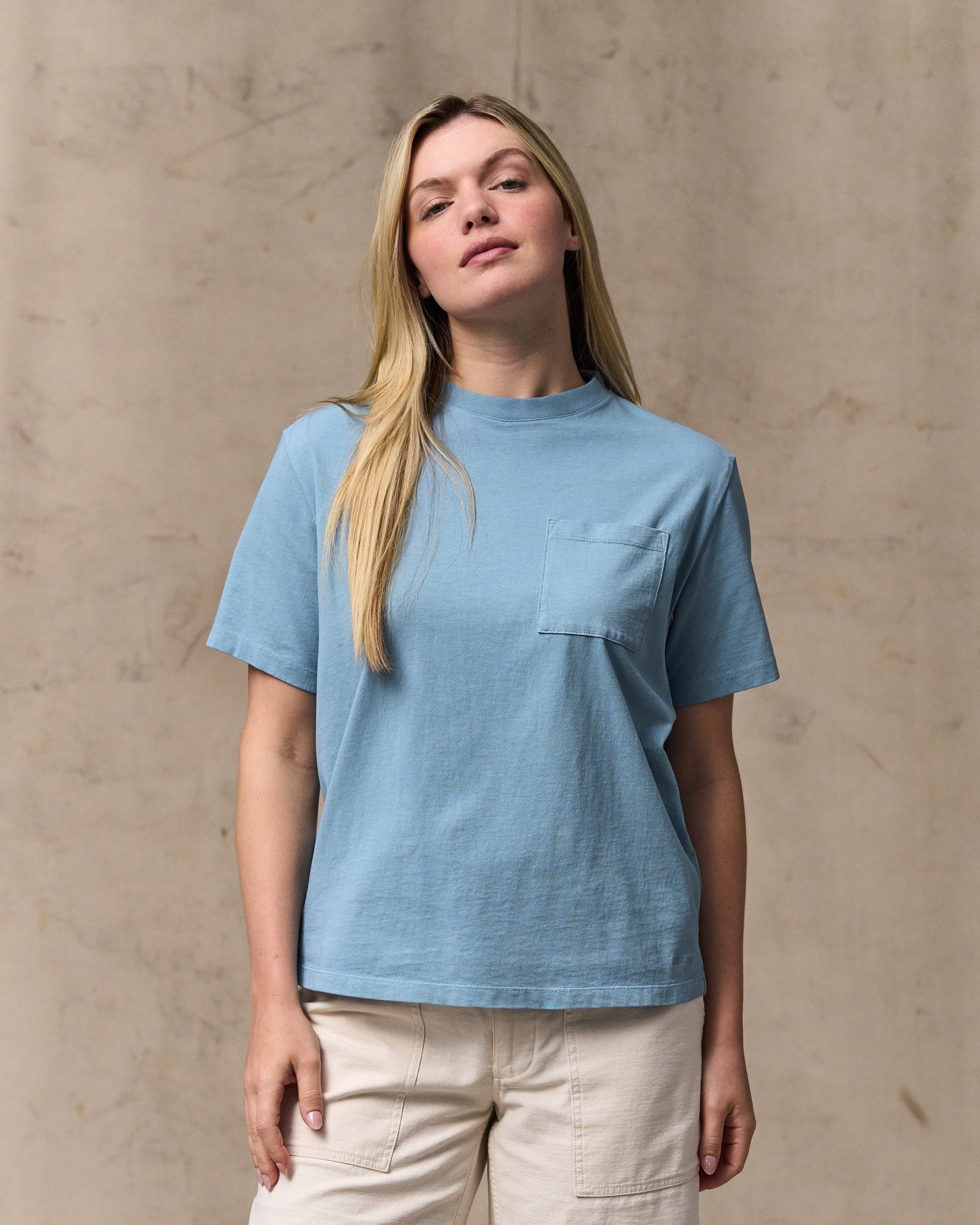 Women's Short Sleeve Pocket Tee - Light Blue