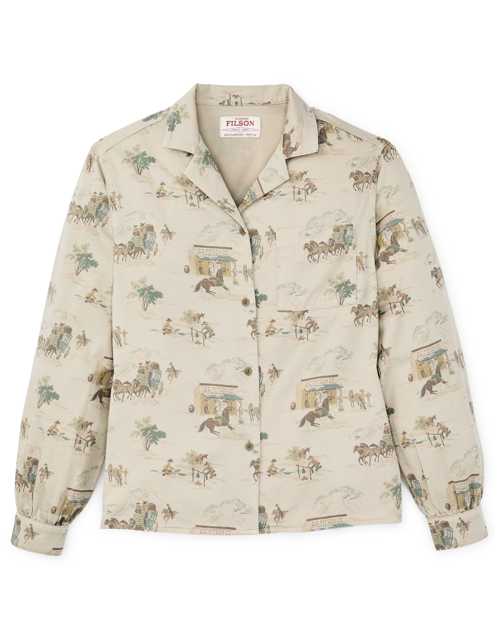 Women's Long Sleeve Twill Camp Shirt - Desert Green / Print