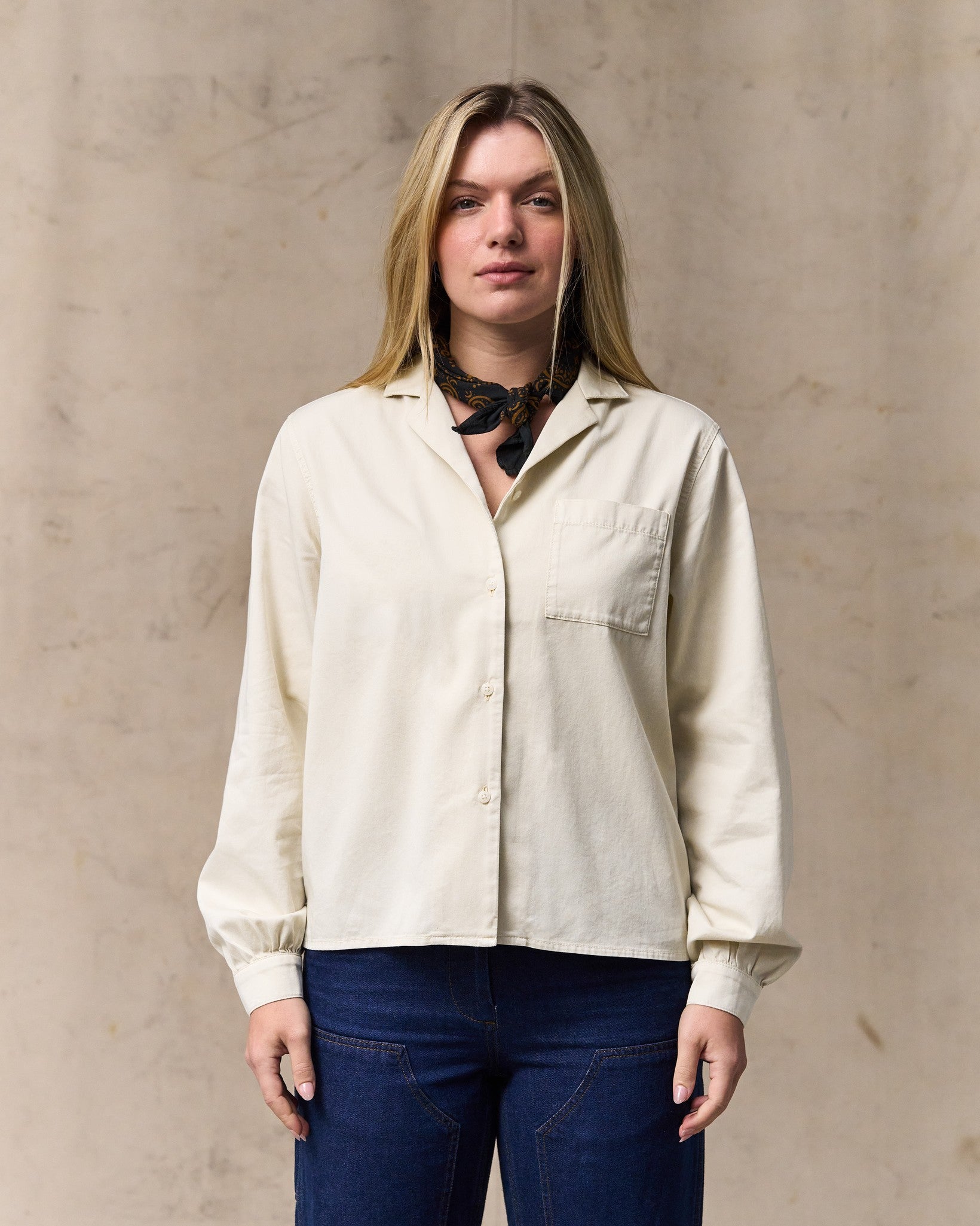 Women's Long Sleeve Twill Camp Shirt - Cream