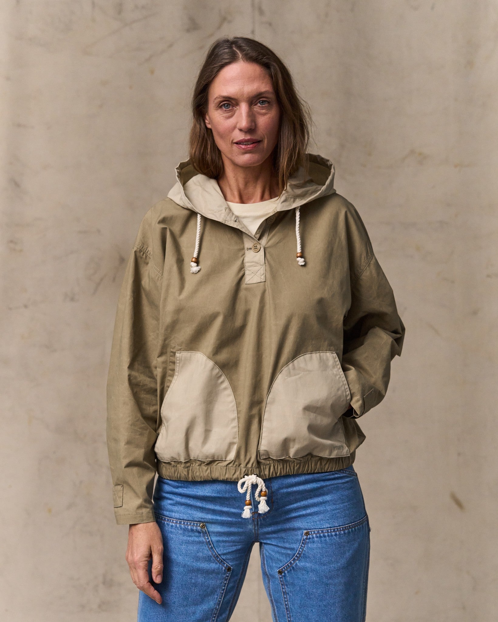 Women's Dry Wax Hooded Popover - Khaki / Quail Tan