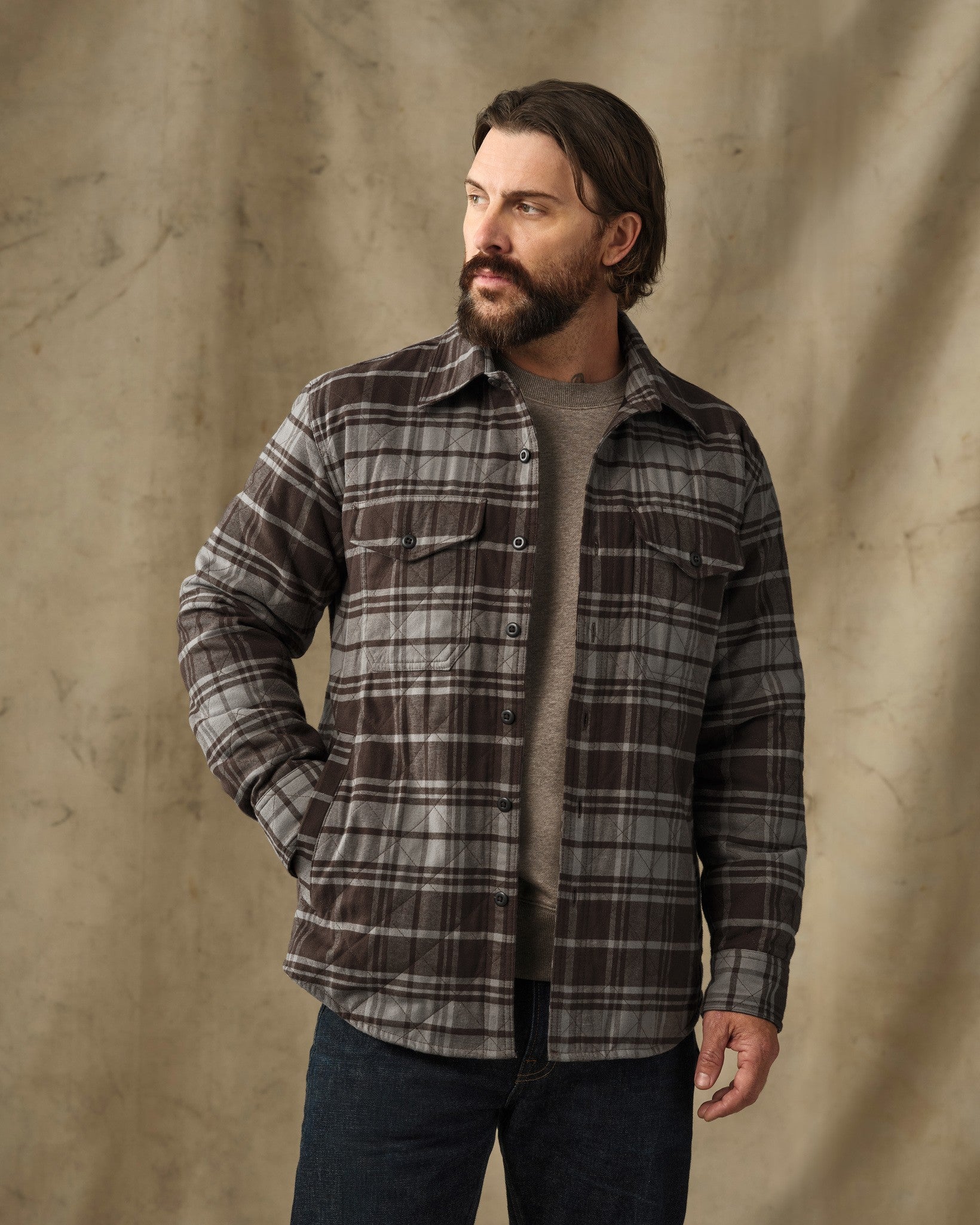 Insulated Flannel Jac-Shirt - Brown / Gray Plaid