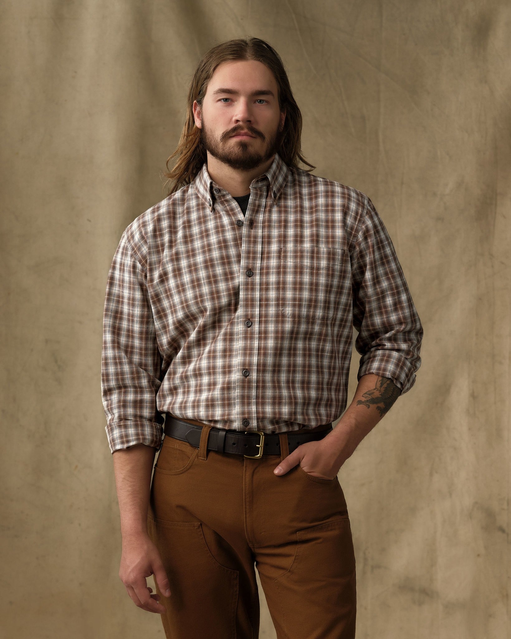 Chambray Button-Down Shirt - Cascade Plaid