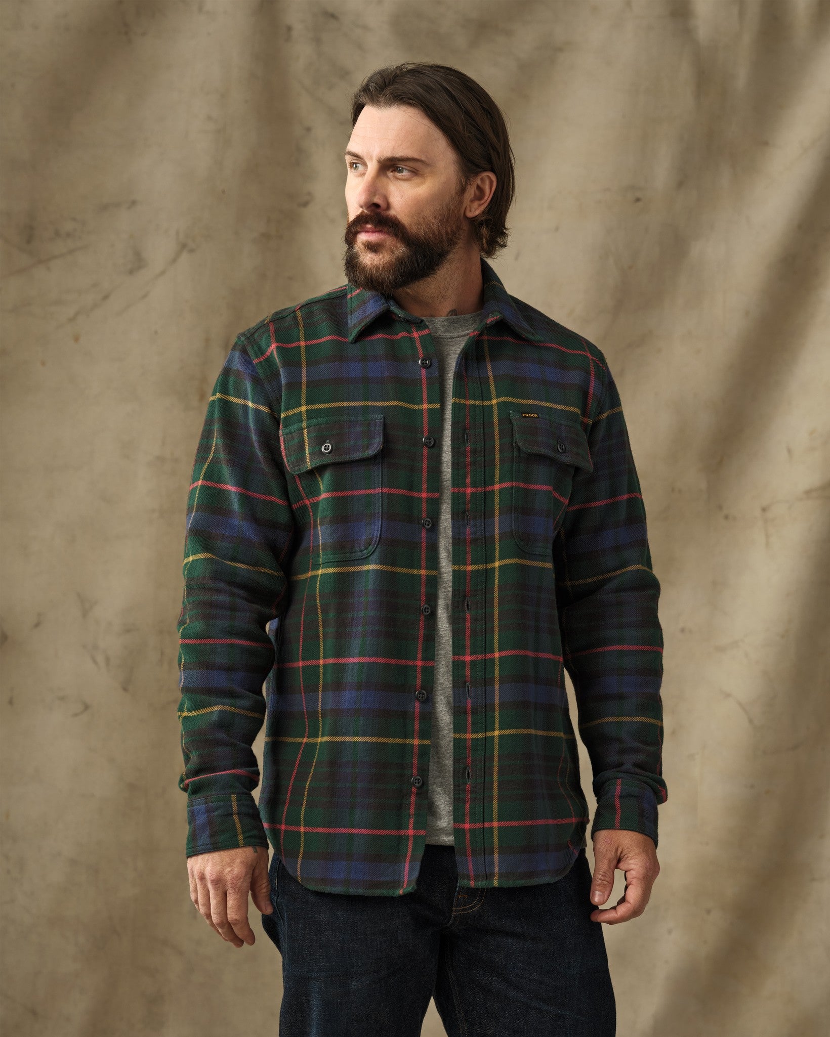 Vintage Flannel Work Shirt - Green / Navy Plaid - Image 6