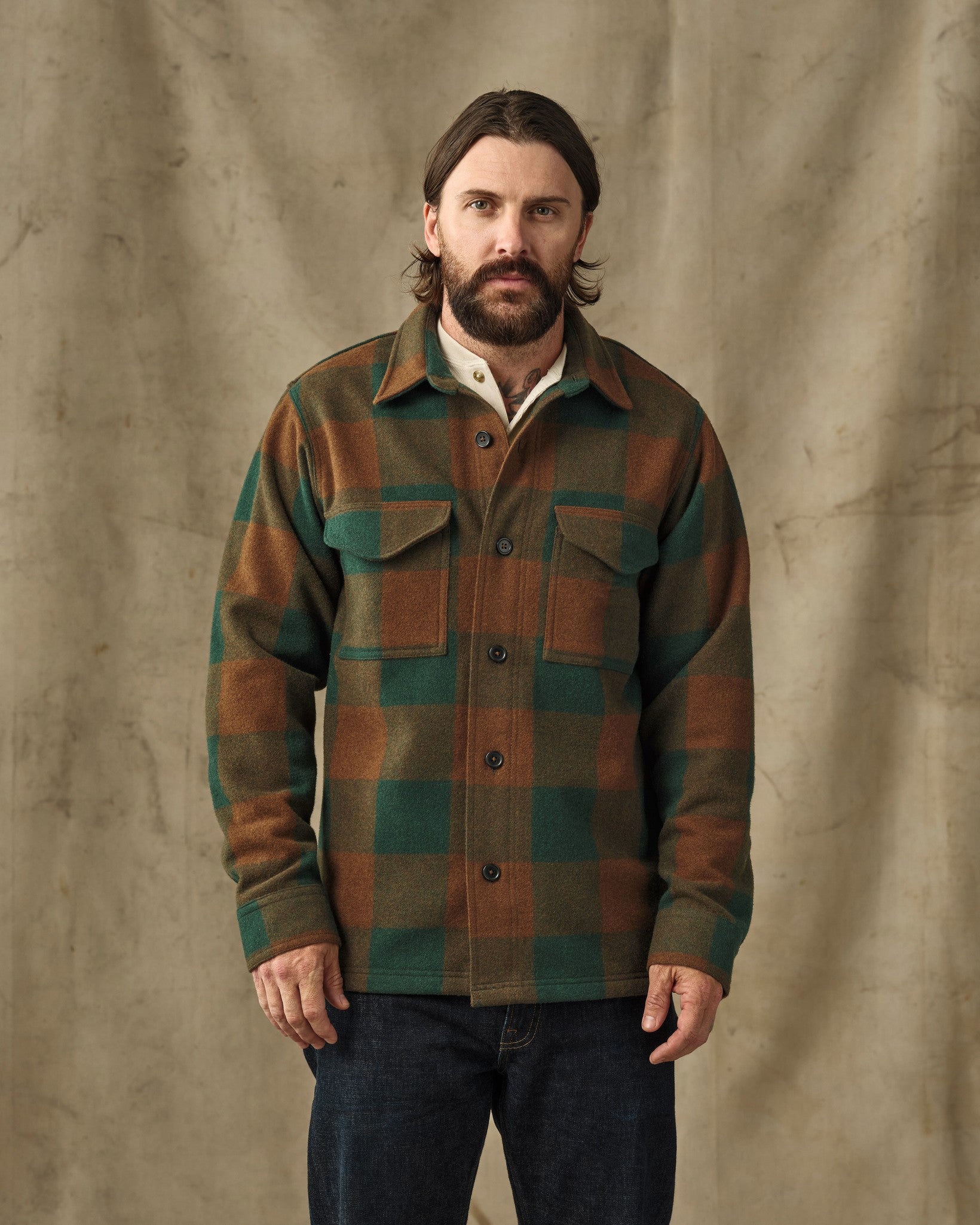 Wool Jac-Shirt - Bronze / Green Plaid