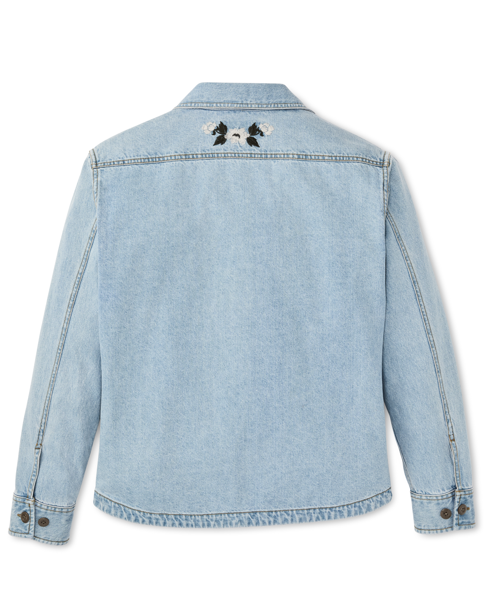 Women's Embroidered Denim Shirt - Pale Indigo - Image 7