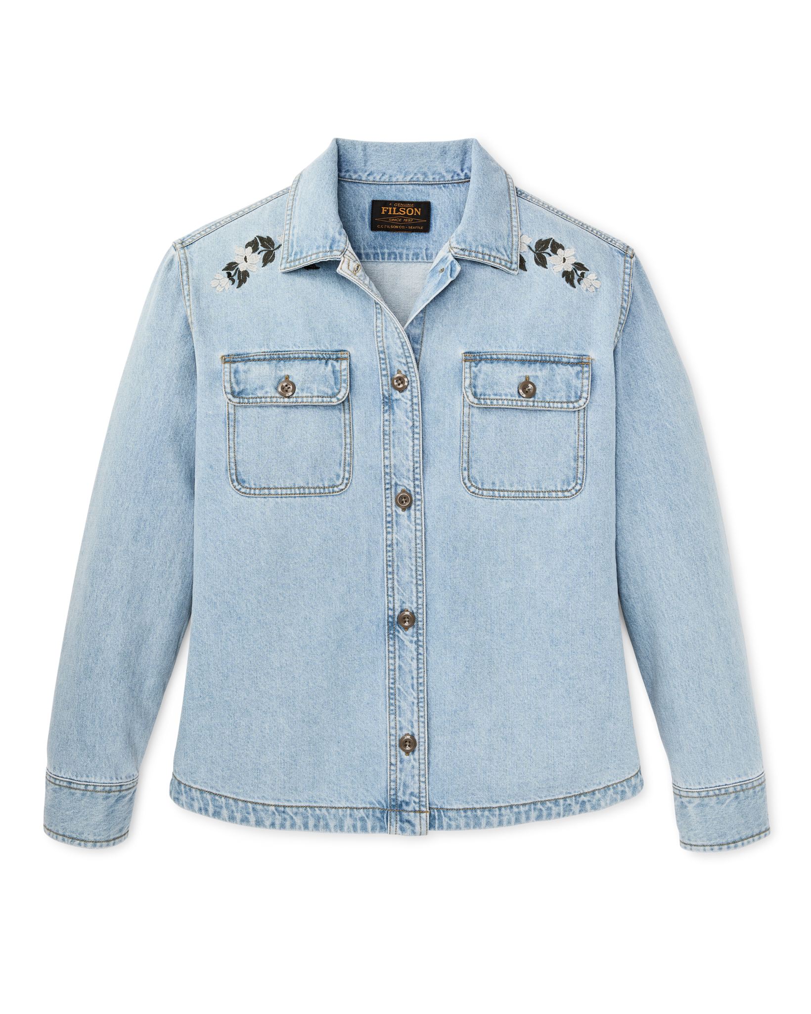 Women's Embroidered Denim Shirt - Pale Indigo - Image 6