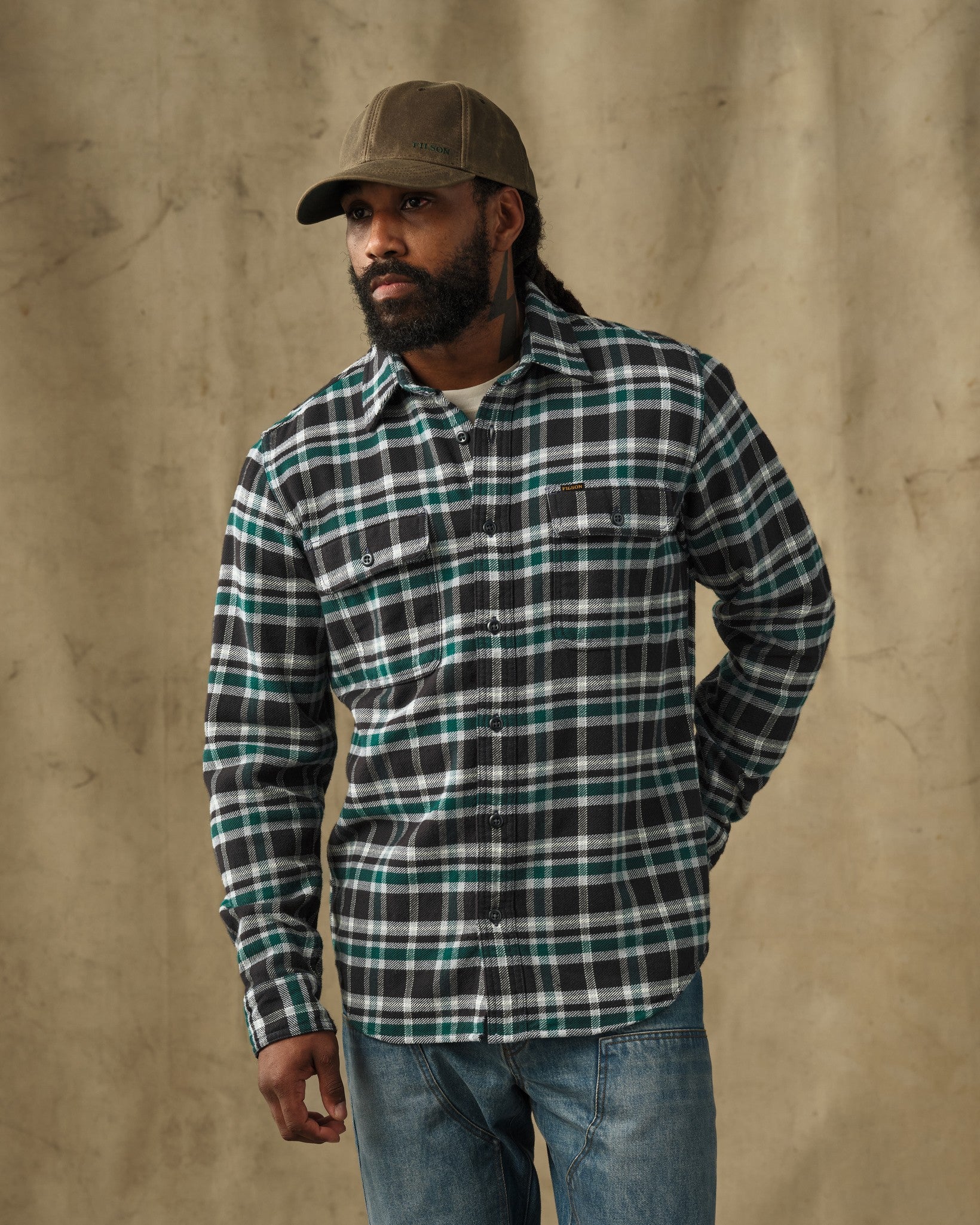 Vintage Flannel Work Shirt - Black / Green Plaid