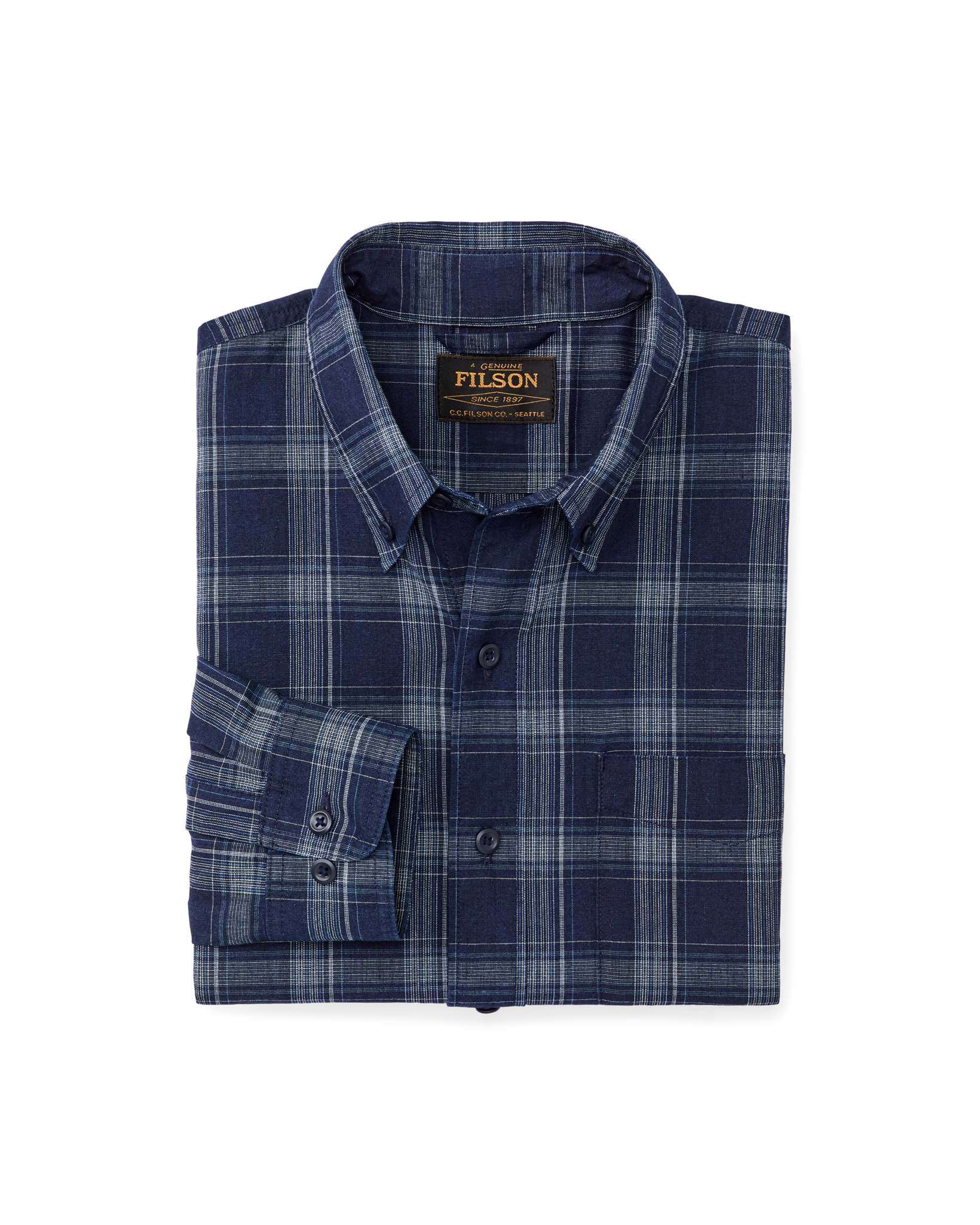 Chambray Button-Down Shirt - Dark Indigo Plaid - Image 7